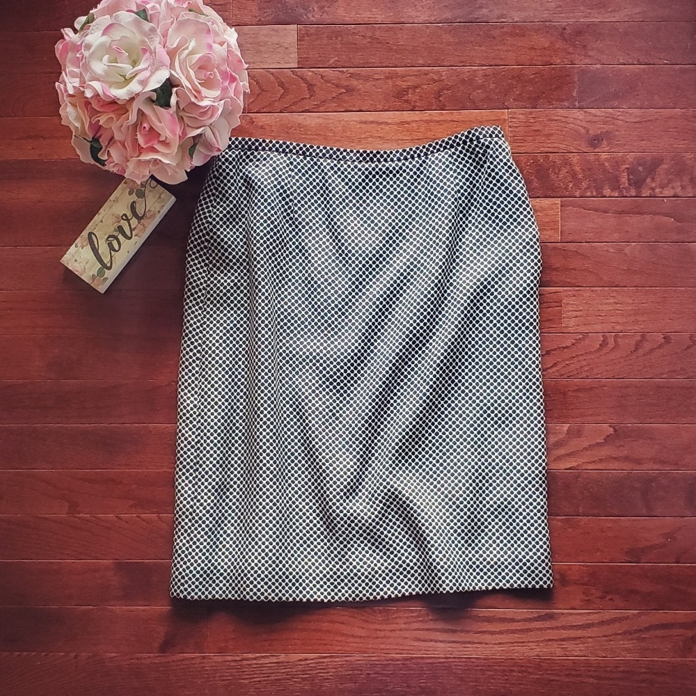 Ann Taylor | Silk Patterned Skirt | Black, Cream